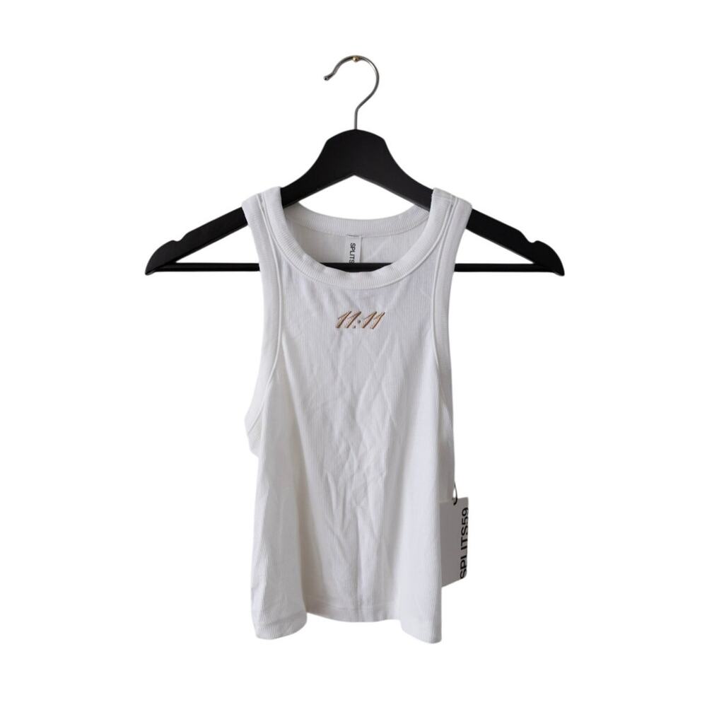 Splits59 Kiki 11:11 Embroidered Rib Crop White Tank Size Women's Small